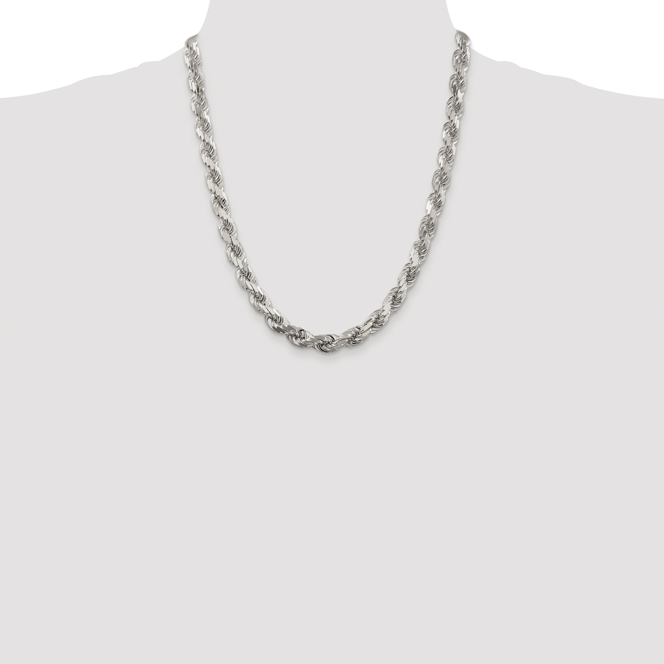 Sterling Silver Rhodium-plated 7.8mm Diamond-cut Rope Chain