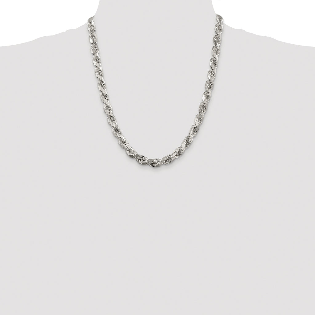 Sterling Silver Rhodium-plated 7.8mm Diamond-cut Rope Chain