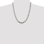 Sterling Silver Rhodium-plated 7.8mm Diamond-cut Rope Chain
