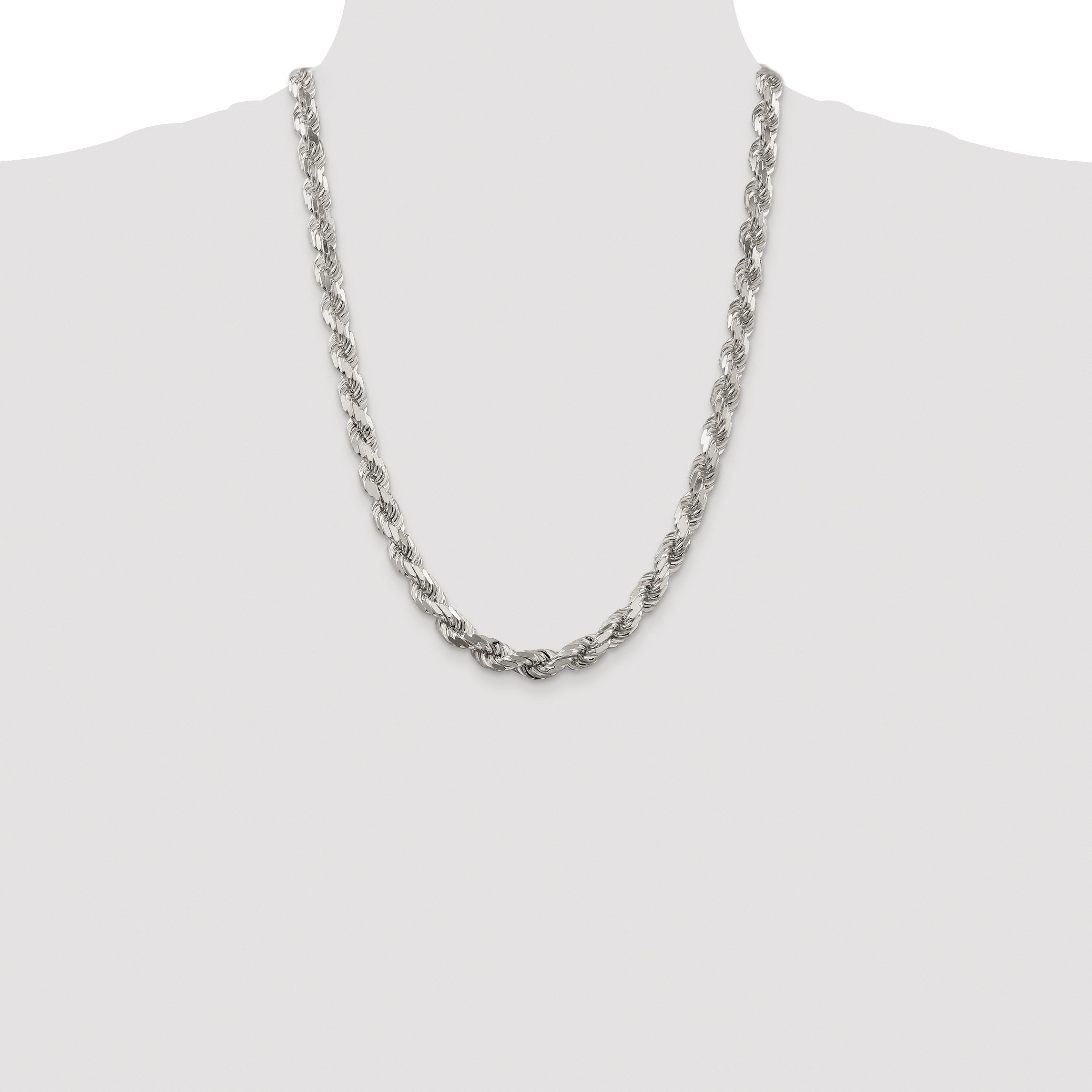 Sterling Silver Rhodium-plated 7.8mm Diamond-cut Rope Chain