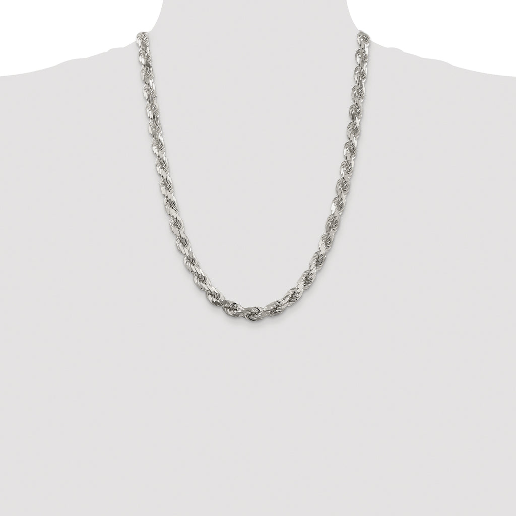 Sterling Silver Rhodium-plated 7.8mm Diamond-cut Rope Chain