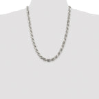 Sterling Silver Rhodium-plated 7.8mm Diamond-cut Rope Chain