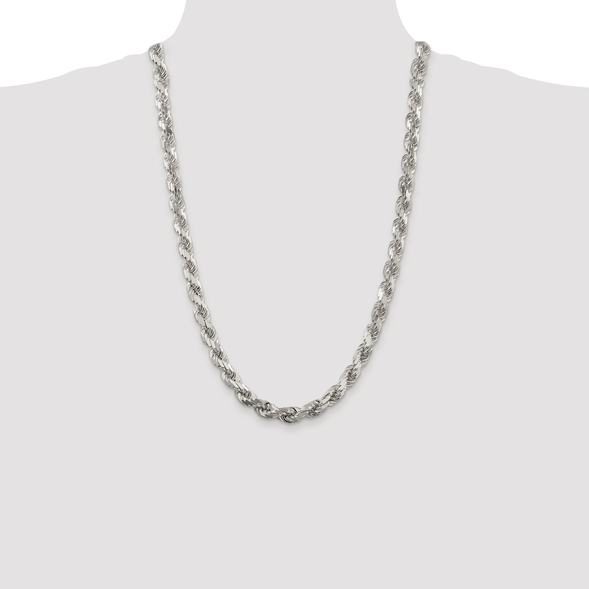 Sterling Silver Rhodium-plated 7.8mm Diamond-cut Rope Chain
