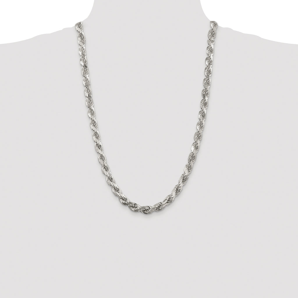 Sterling Silver Rhodium-plated 7.8mm Diamond-cut Rope Chain