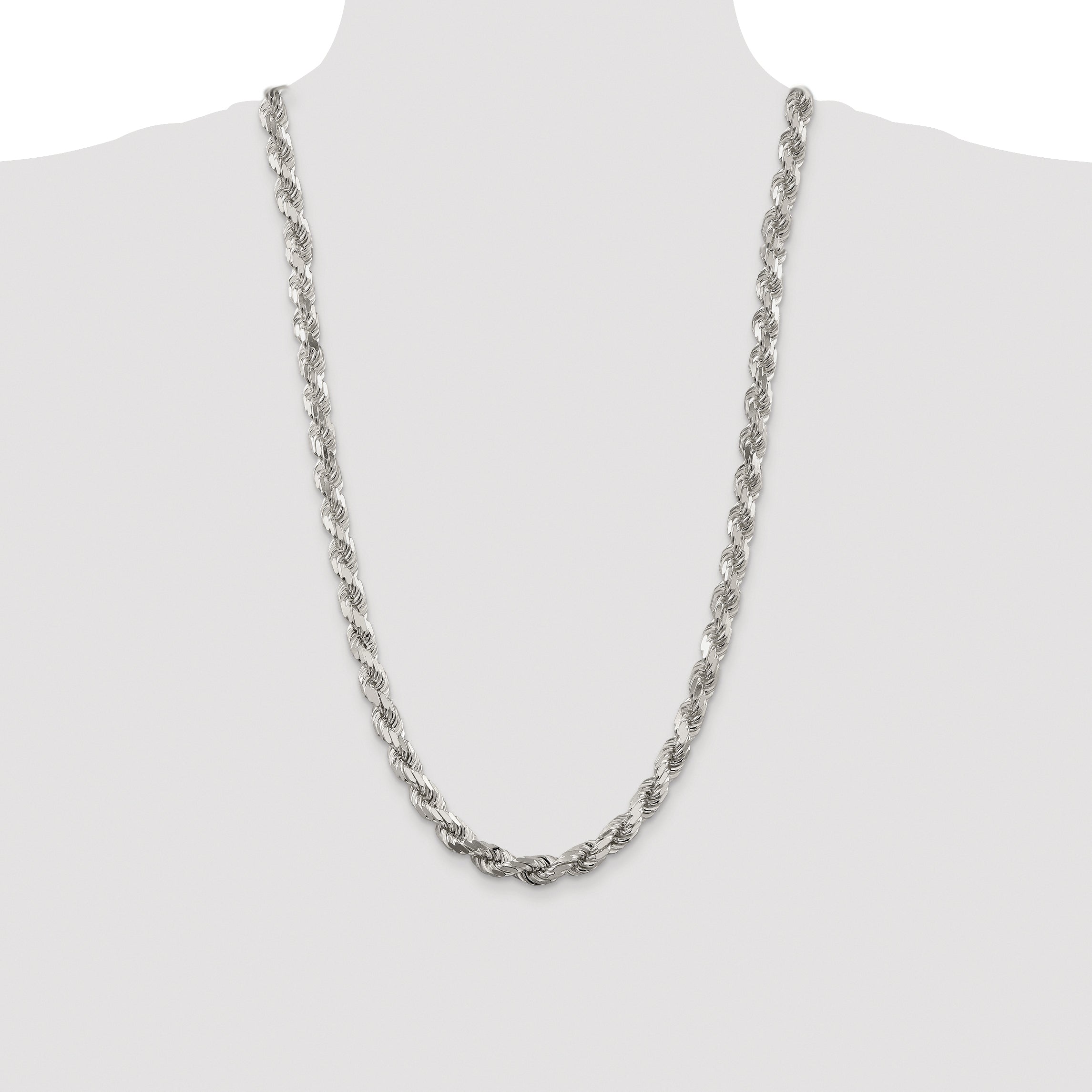 Sterling Silver Rhodium-plated 7.8mm Diamond-cut Rope Chain