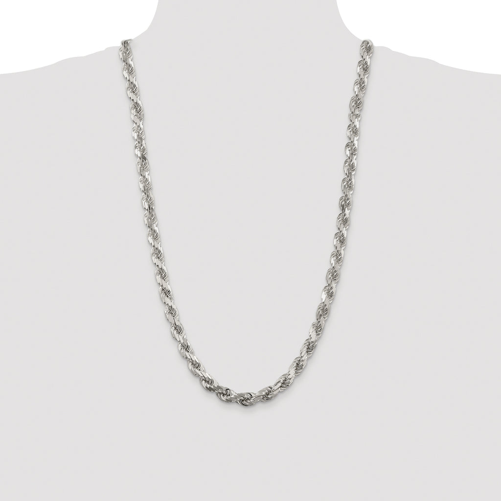 Sterling Silver Rhodium-plated 7.8mm Diamond-cut Rope Chain