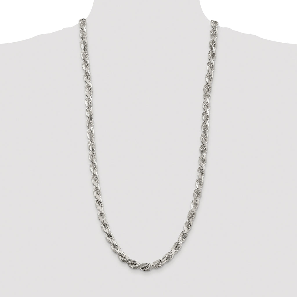 Sterling Silver Rhodium-plated 7.8mm Diamond-cut Rope Chain