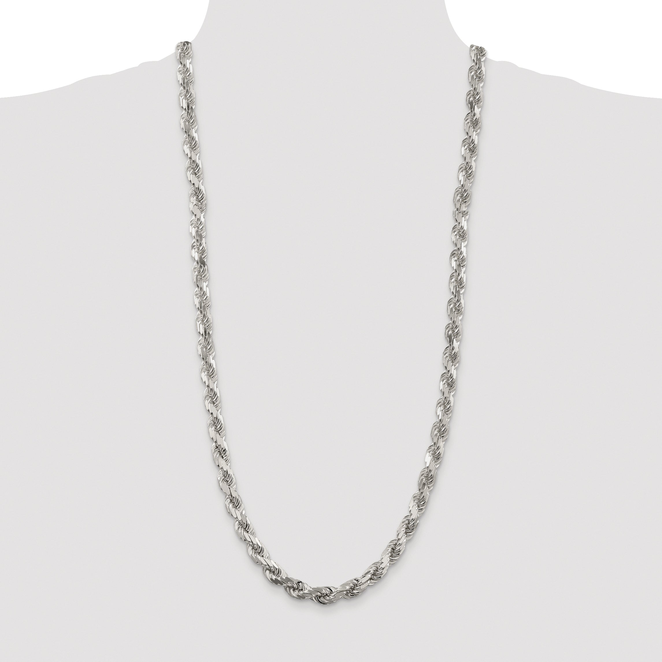 Sterling Silver Rhodium-plated 7.8mm Diamond-cut Rope Chain