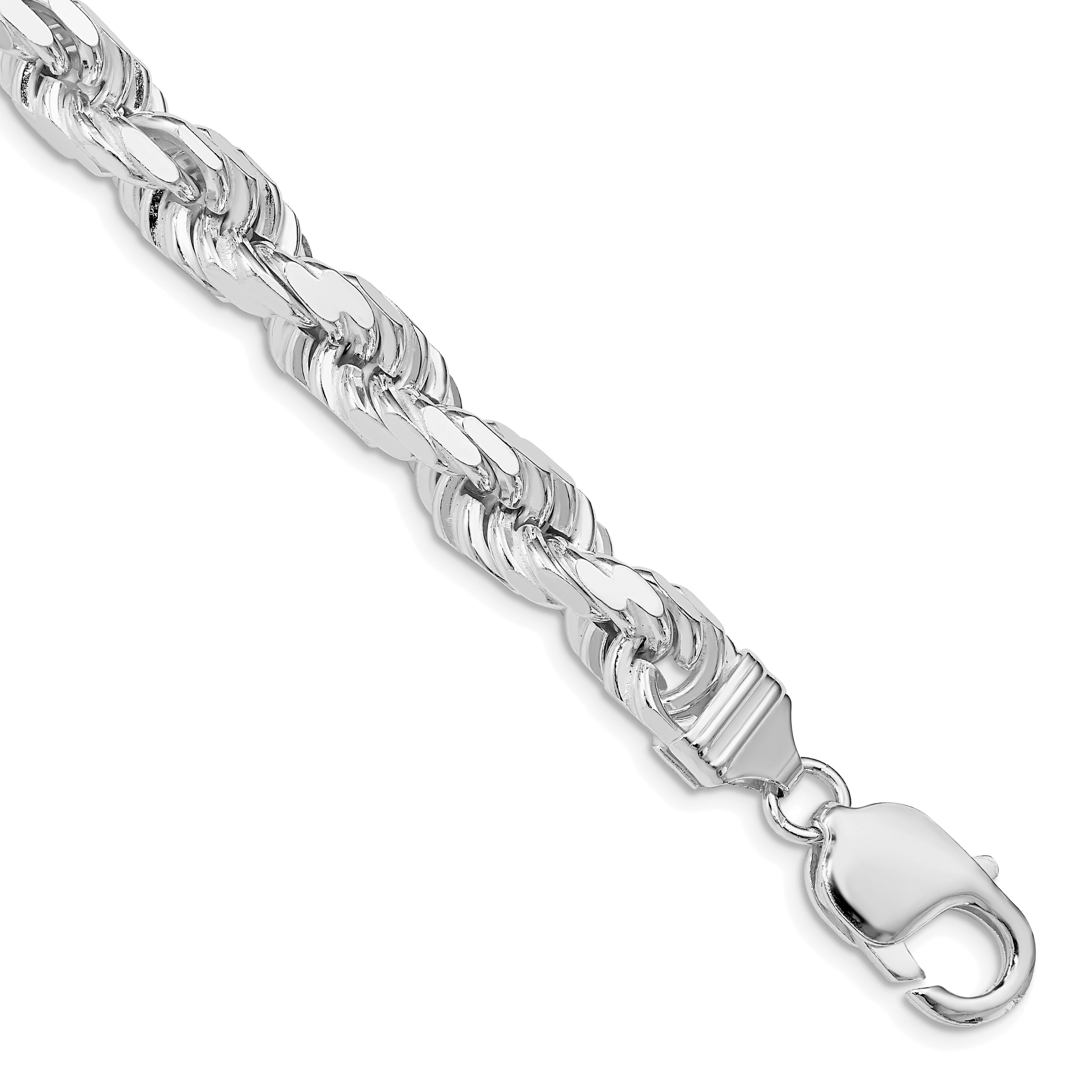 Sterling Silver Rhodium-plated 7.8mm Diamond-cut Rope Chain Main image