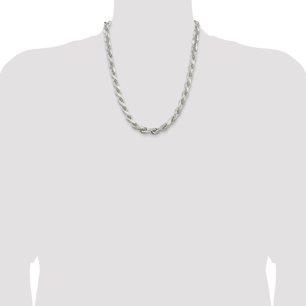 Sterling Silver 9.0mm Diamond-cut Rope Chain