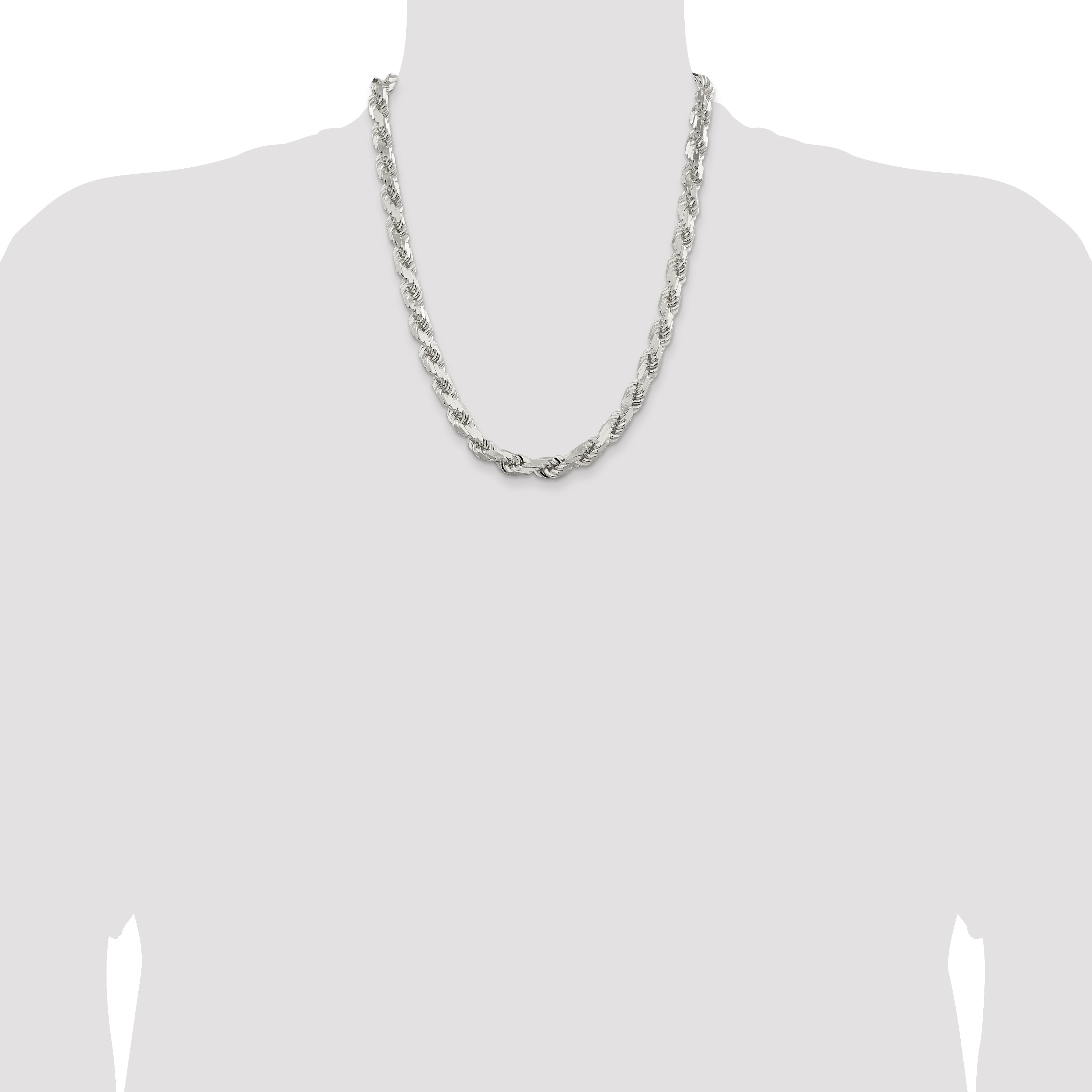 Sterling Silver 9.0mm Diamond-cut Rope Chain