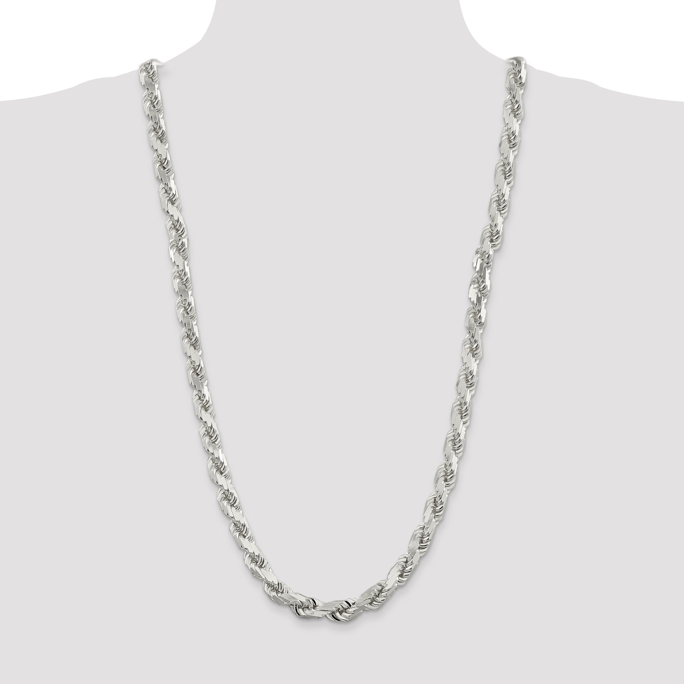 Sterling Silver 9.0mm Diamond-cut Rope Chain