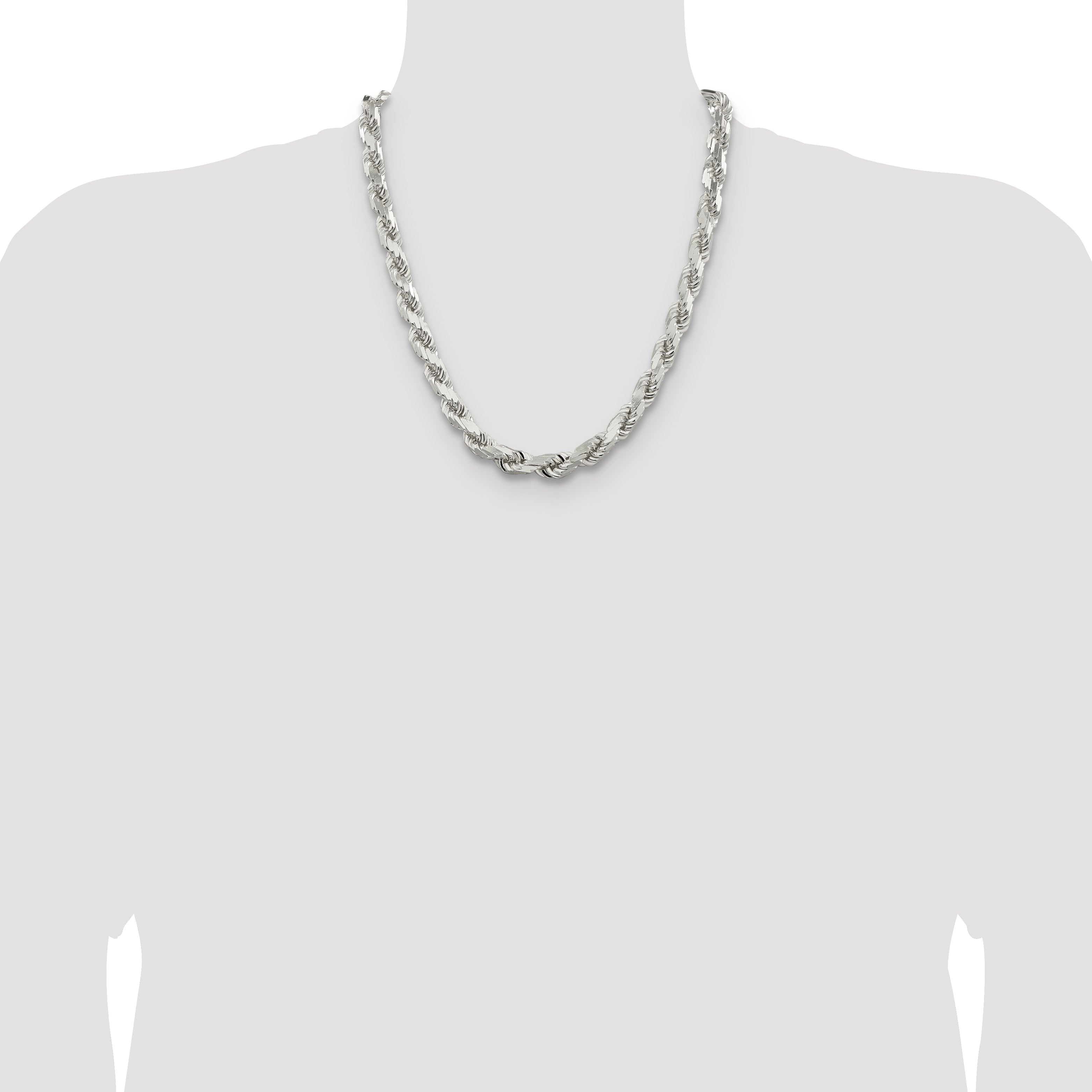 Sterling Silver Rhodium-plated 9.0mm Diamond-cut Rope Chain