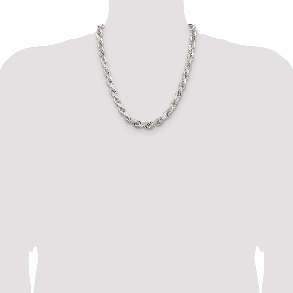 Sterling Silver Rhodium-plated 9.0mm Diamond-cut Rope Chain