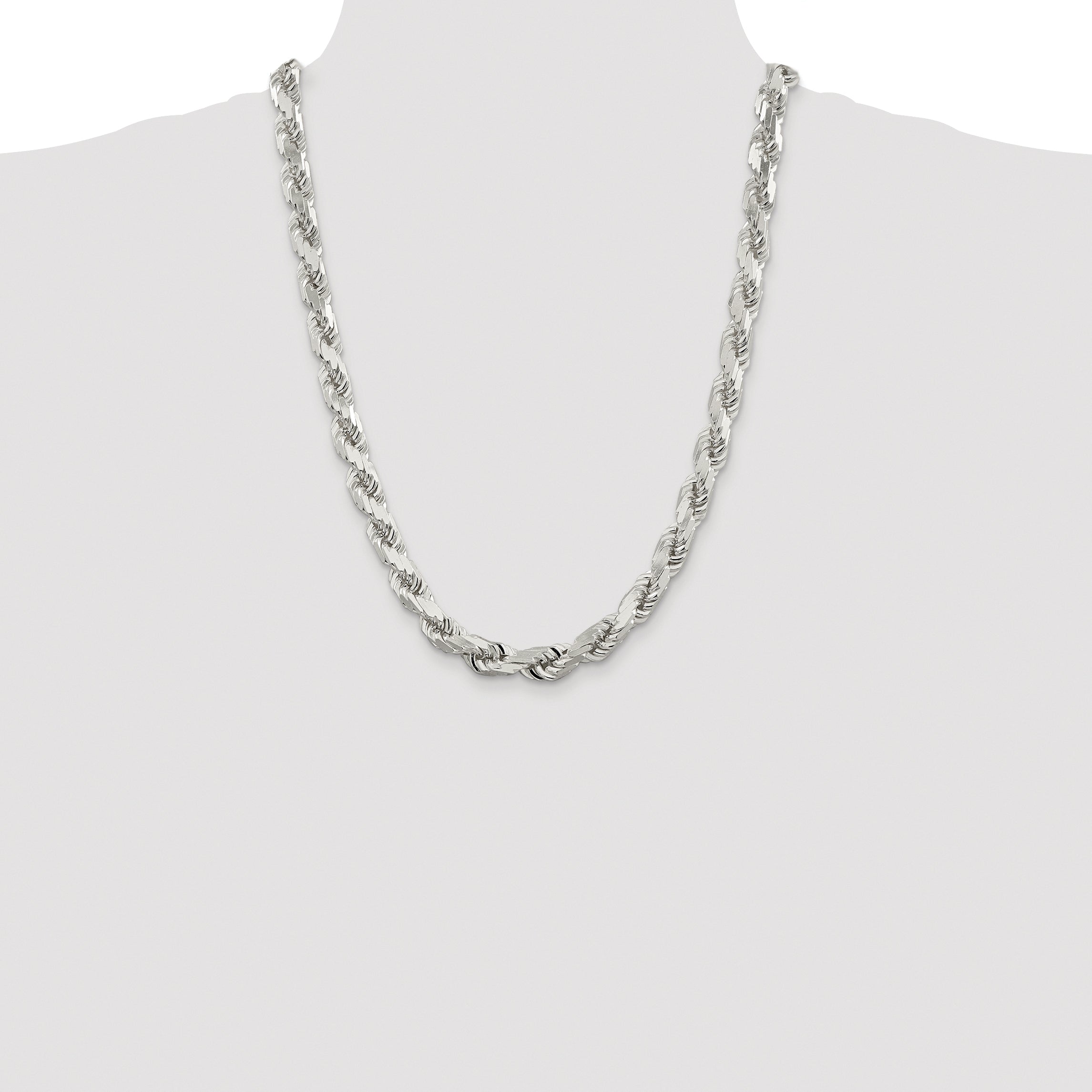 Sterling Silver Rhodium-plated 9.0mm Diamond-cut Rope Chain