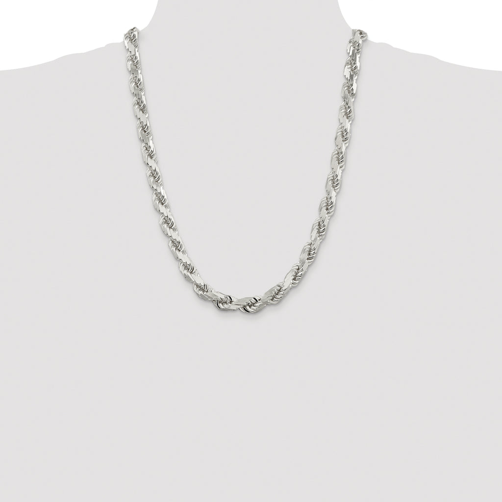 Sterling Silver Rhodium-plated 9.0mm Diamond-cut Rope Chain