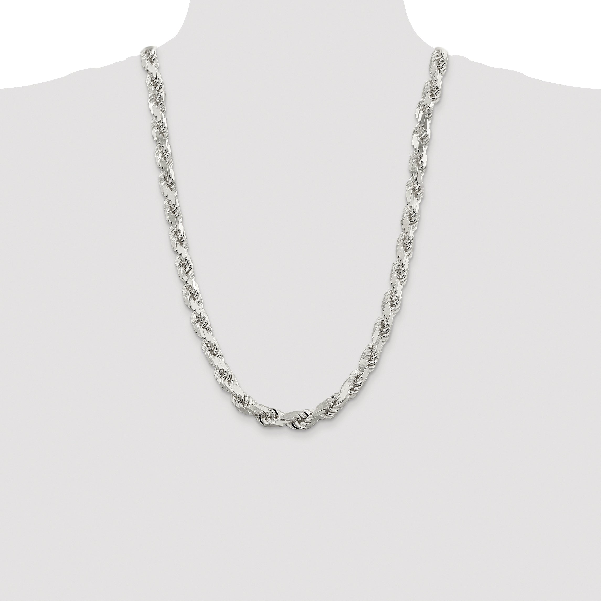Sterling Silver Rhodium-plated 9.0mm Diamond-cut Rope Chain
