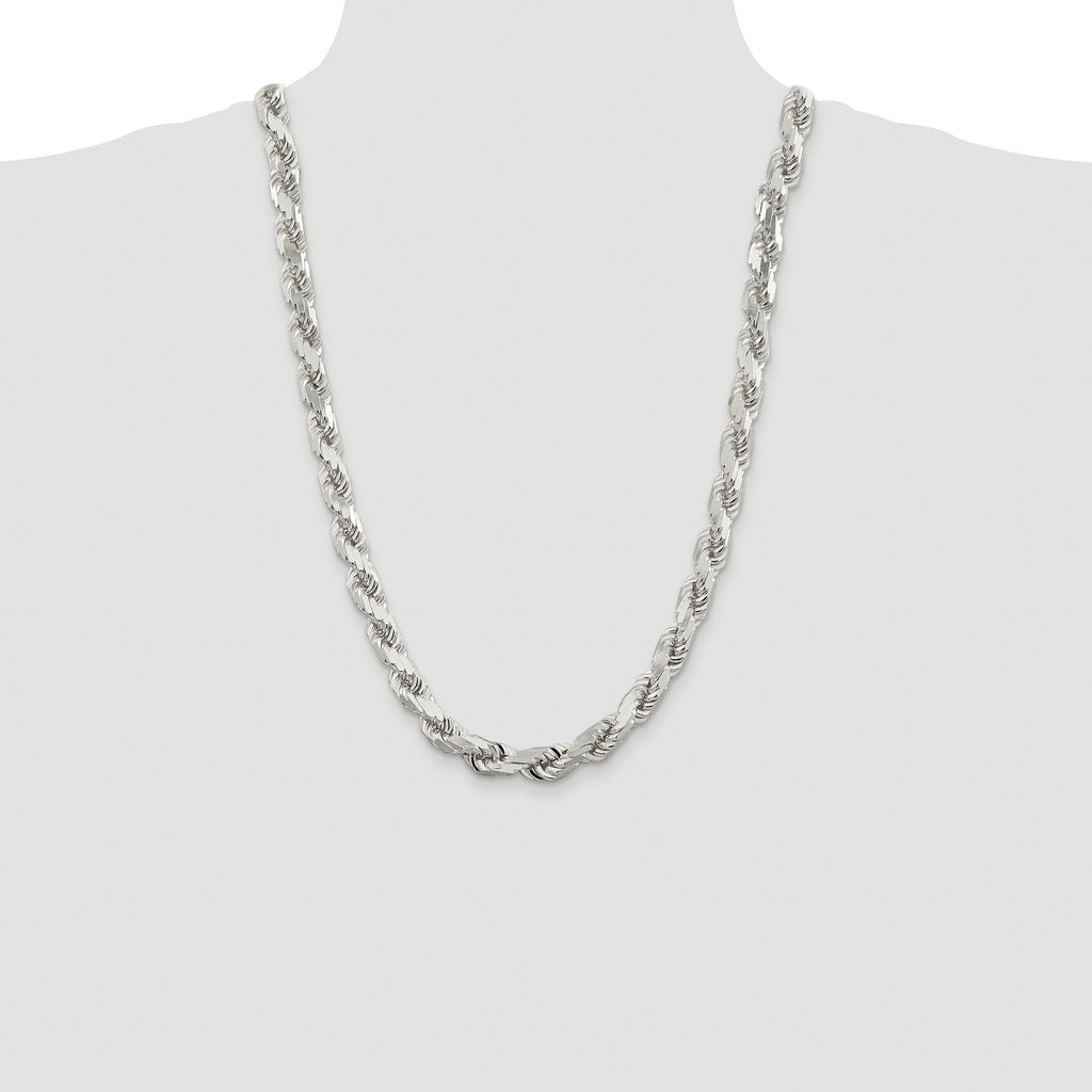Sterling Silver Rhodium-plated 9.0mm Diamond-cut Rope Chain