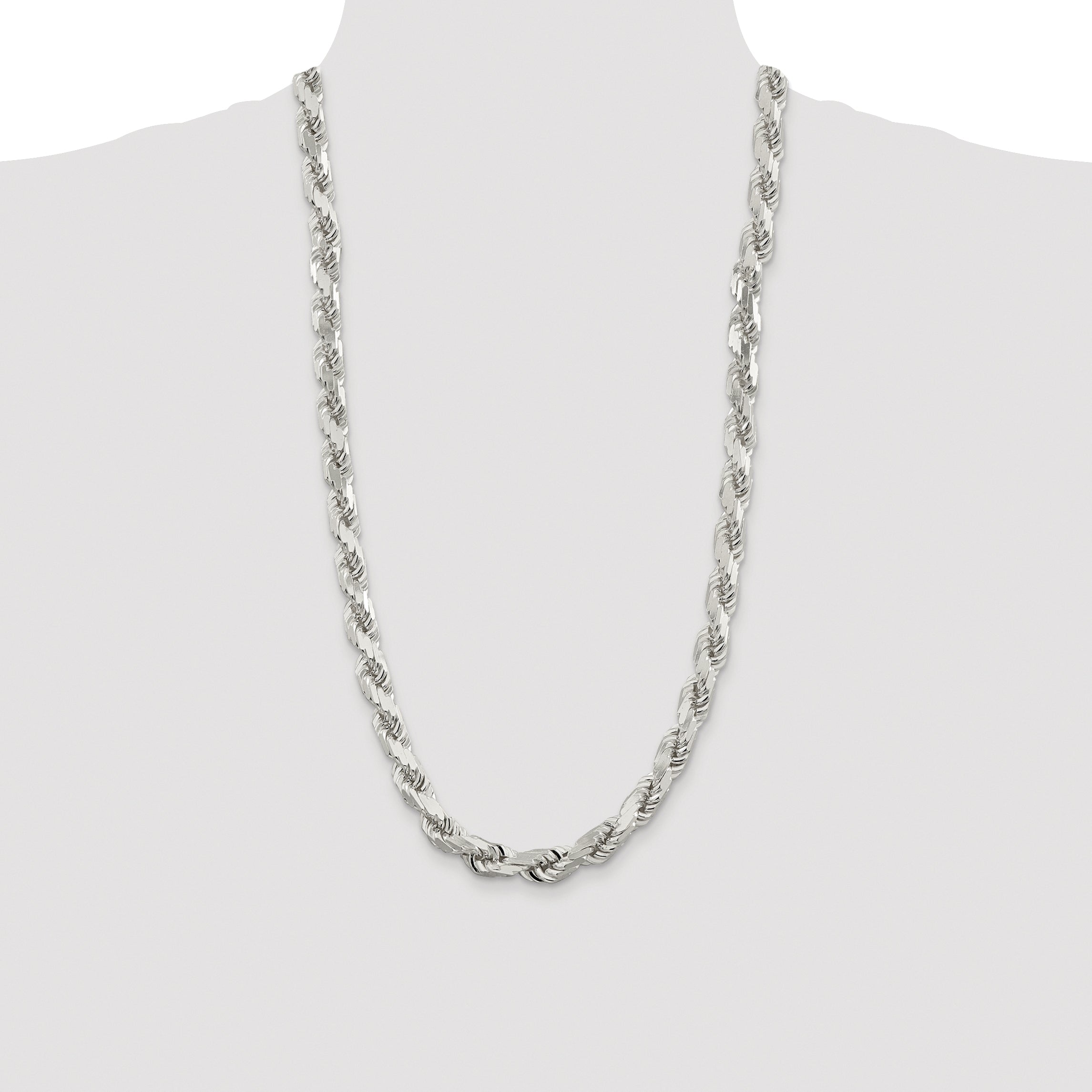 Sterling Silver Rhodium-plated 9.0mm Diamond-cut Rope Chain
