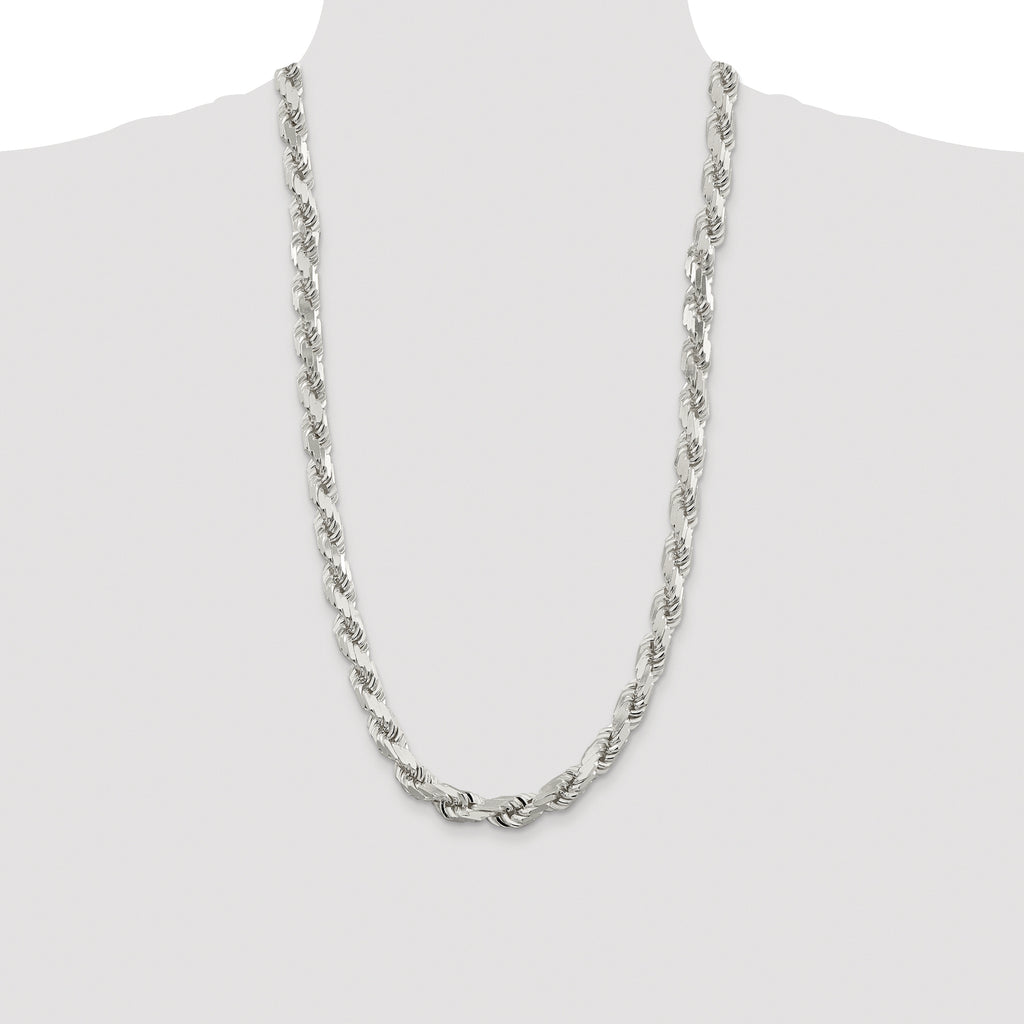 Sterling Silver Rhodium-plated 9.0mm Diamond-cut Rope Chain