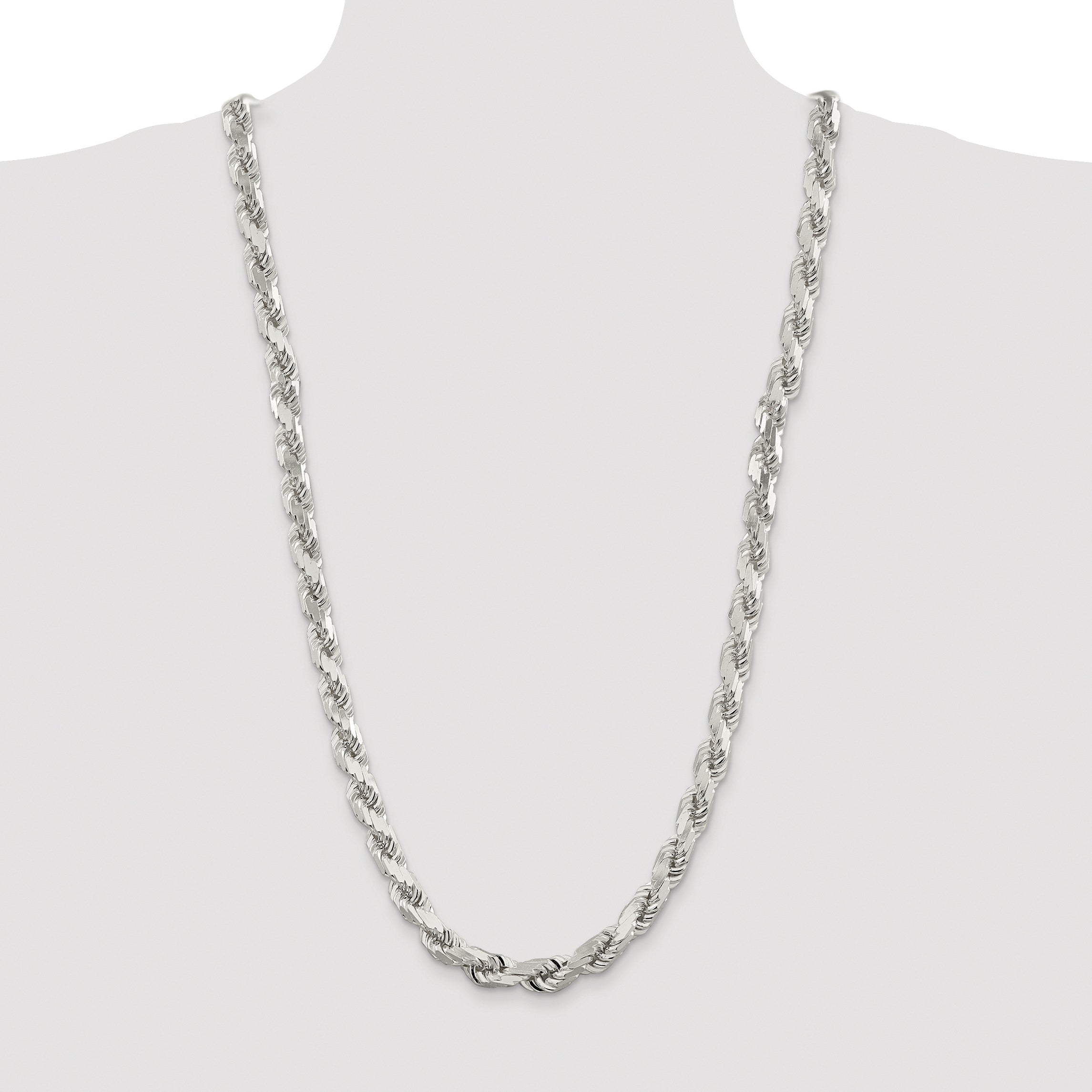 Sterling Silver Rhodium-plated 9.0mm Diamond-cut Rope Chain