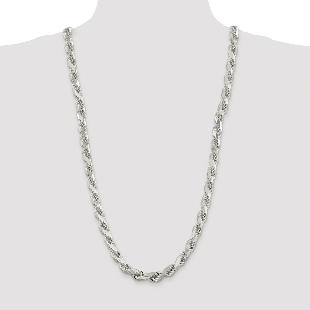 Sterling Silver Rhodium-plated 9.0mm Diamond-cut Rope Chain