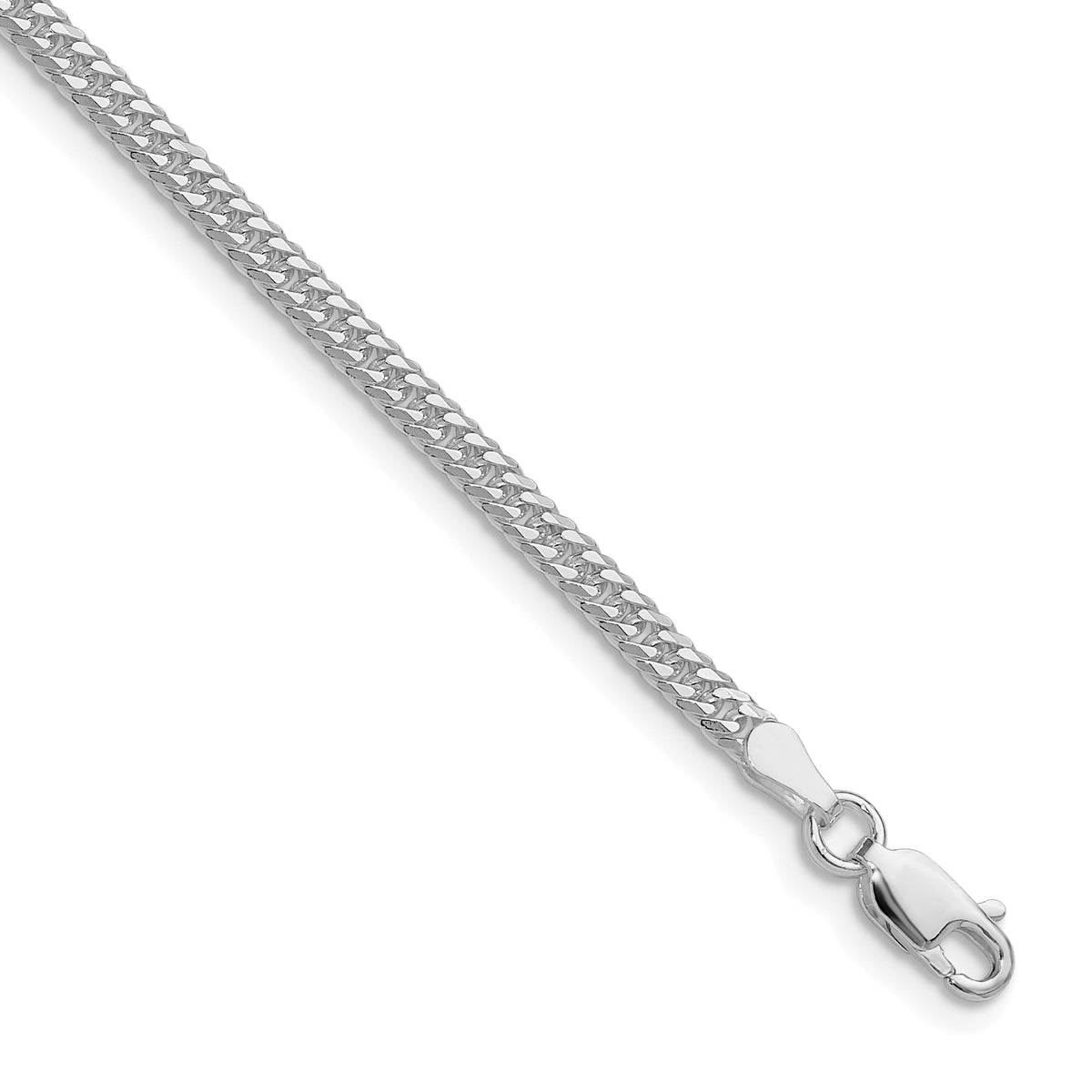 Sterling Silver Rhodium-plated 3.0mm Double Diamond-cut Curb Chain