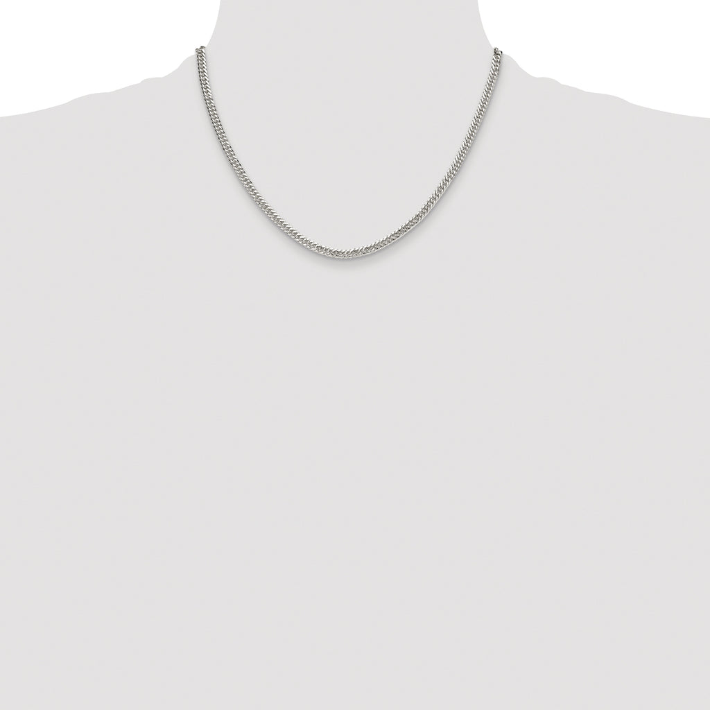 Sterling Silver Rhodium-plated 3.9mm Double Diamond-cut Curb Chain