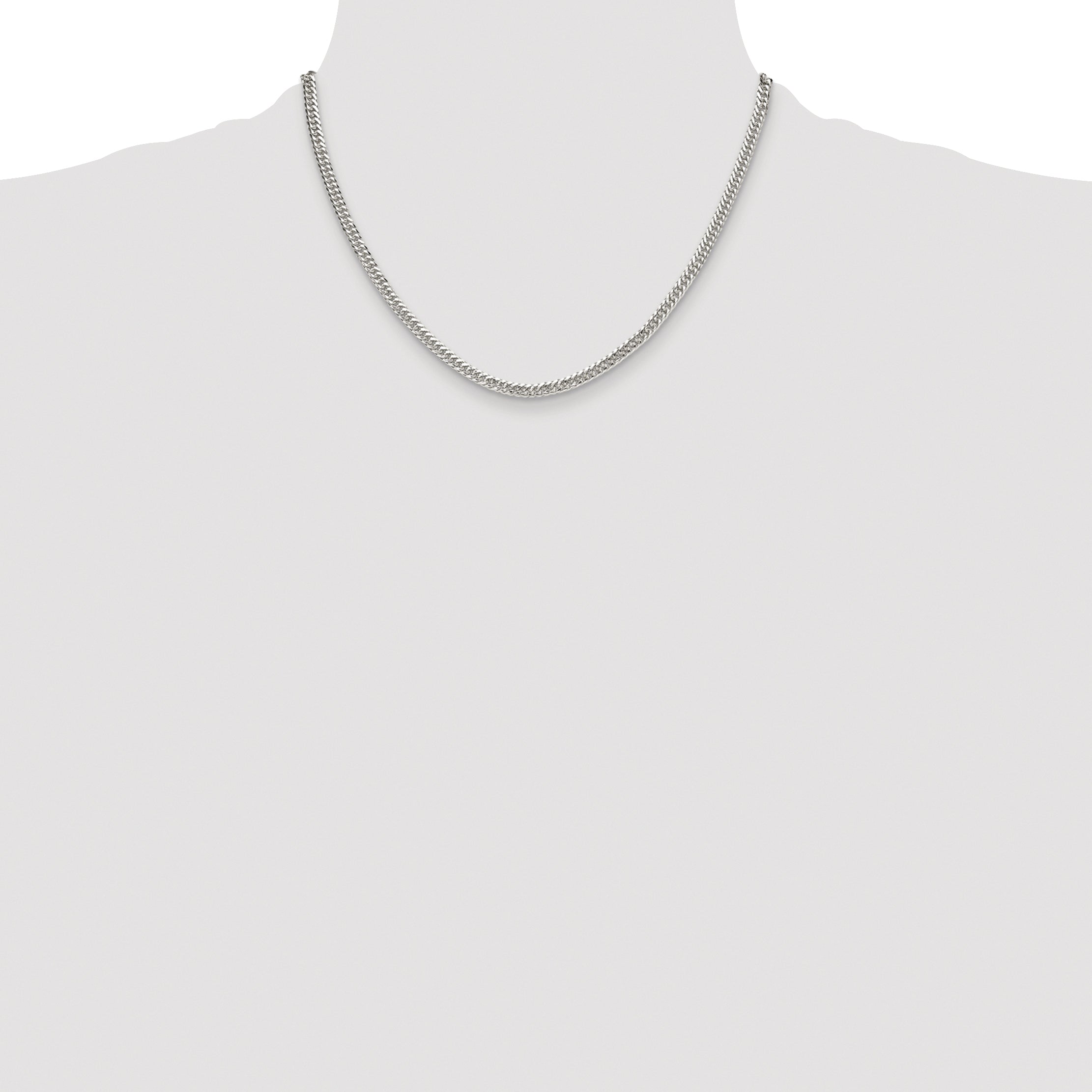 Sterling Silver Rhodium-plated 3.9mm Double Diamond-cut Curb Chain