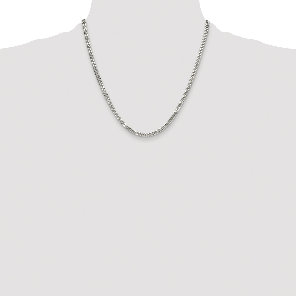 Sterling Silver Rhodium-plated 3.9mm Double Diamond-cut Curb Chain