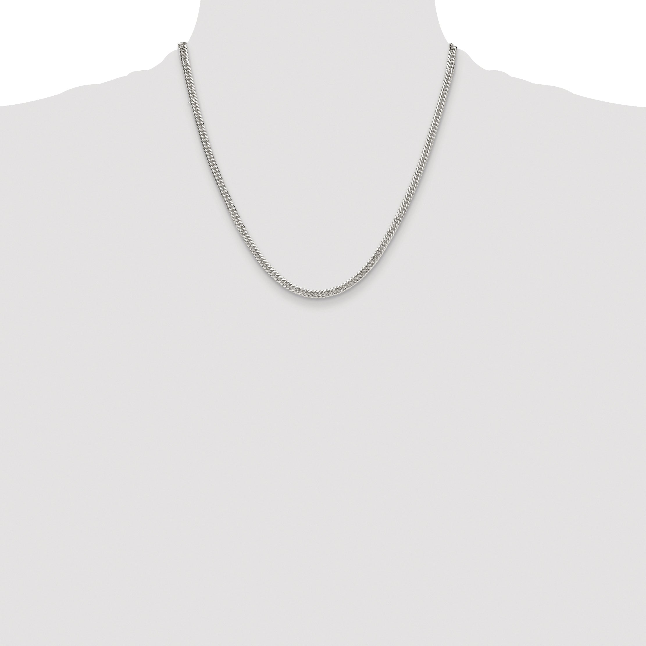 Sterling Silver Rhodium-plated 3.9mm Double Diamond-cut Curb Chain