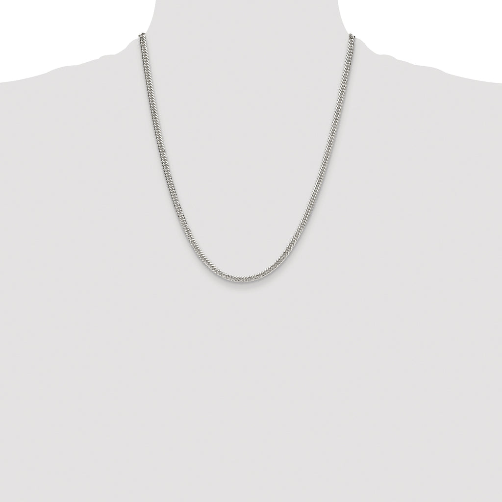 Sterling Silver Rhodium-plated 3.9mm Double Diamond-cut Curb Chain