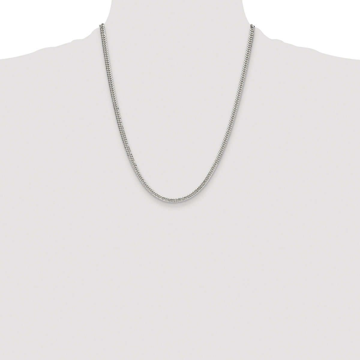 Sterling Silver Rhodium-plated 3.9mm Double Diamond-cut Curb Chain