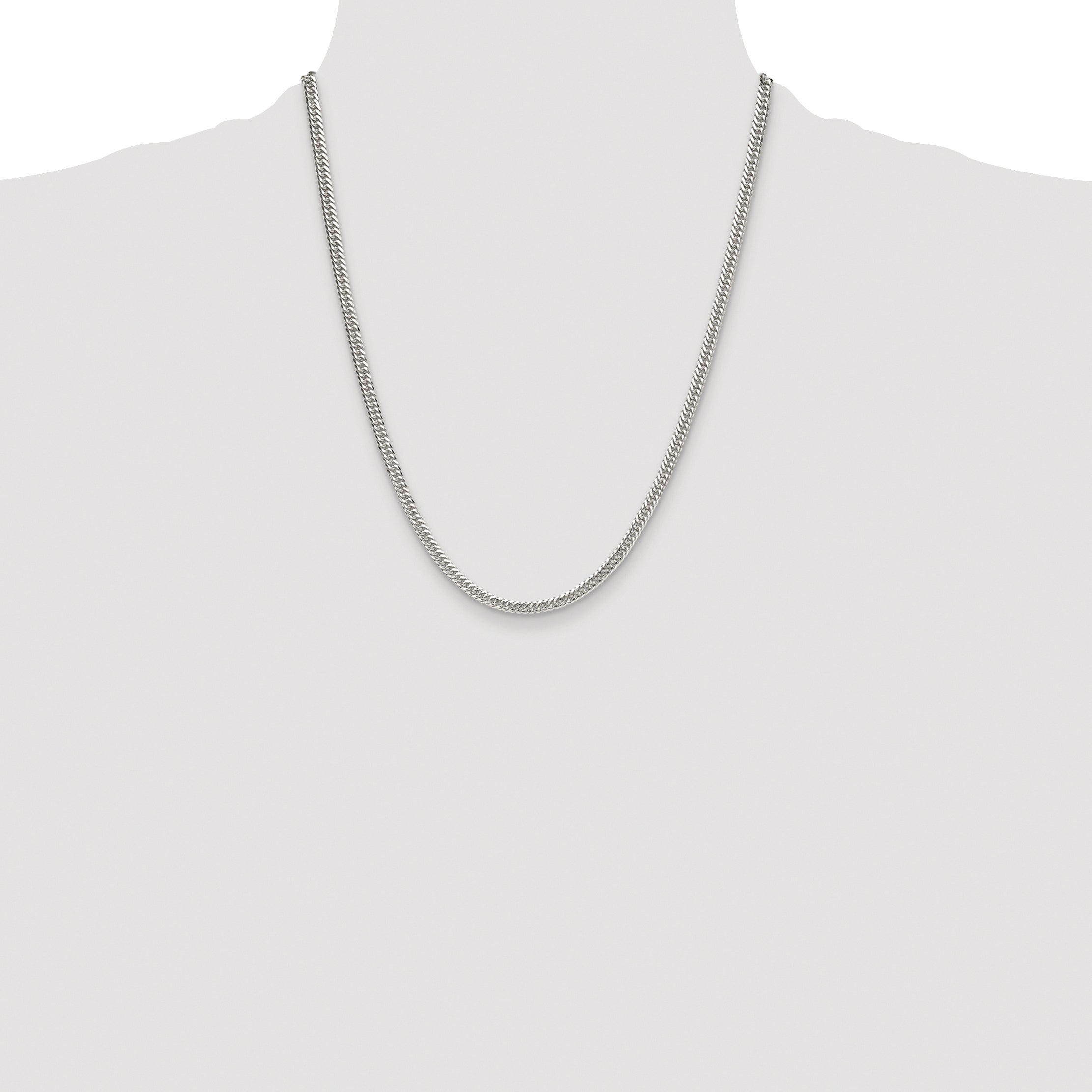 Sterling Silver Rhodium-plated 3.9mm Double Diamond-cut Curb Chain