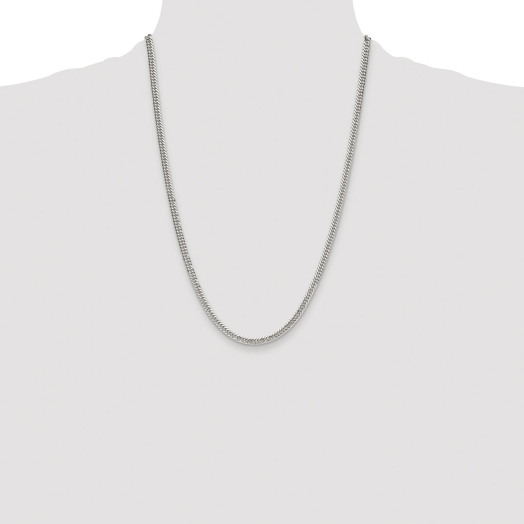 Sterling Silver Rhodium-plated 3.9mm Double Diamond-Cut Curb Chain
