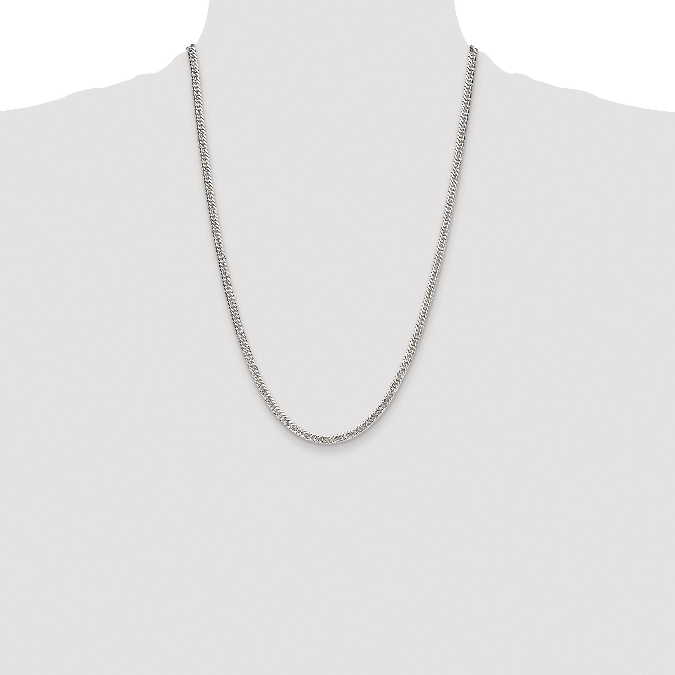 Sterling Silver Rhodium-plated 3.9mm Double Diamond-cut Curb Chain