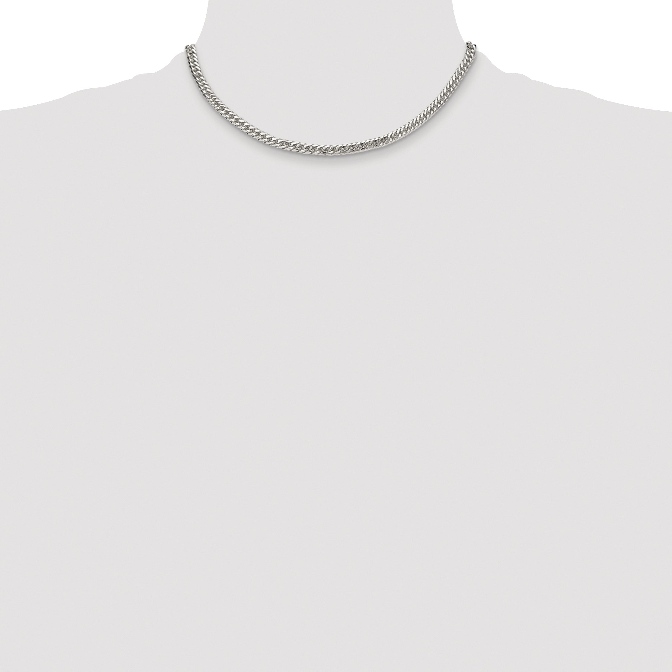 Sterling Silver Rhodium-plated 4.8mm Double Diamond-cut Curb Chain