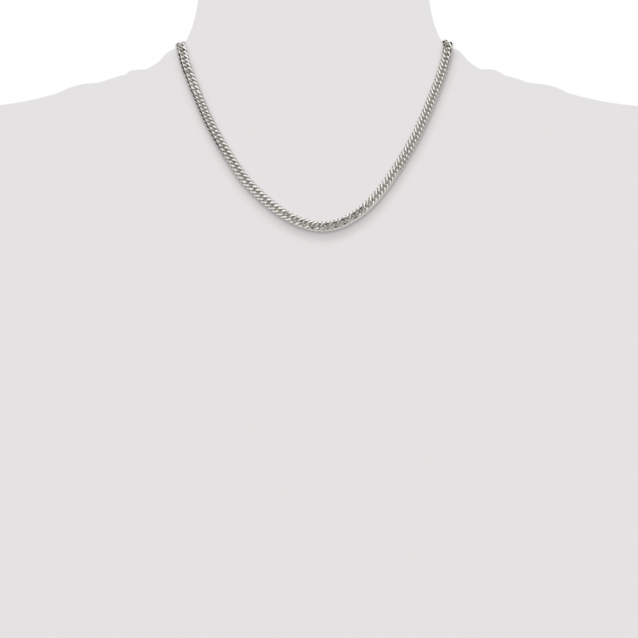 Sterling Silver Rhodium-plated 4.8mm Double Diamond-cut Curb Chain