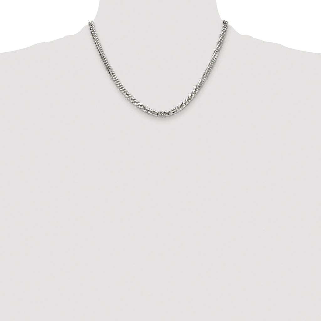 Sterling Silver Rhodium-plated 4.8mm Double Diamond-cut Curb Chain