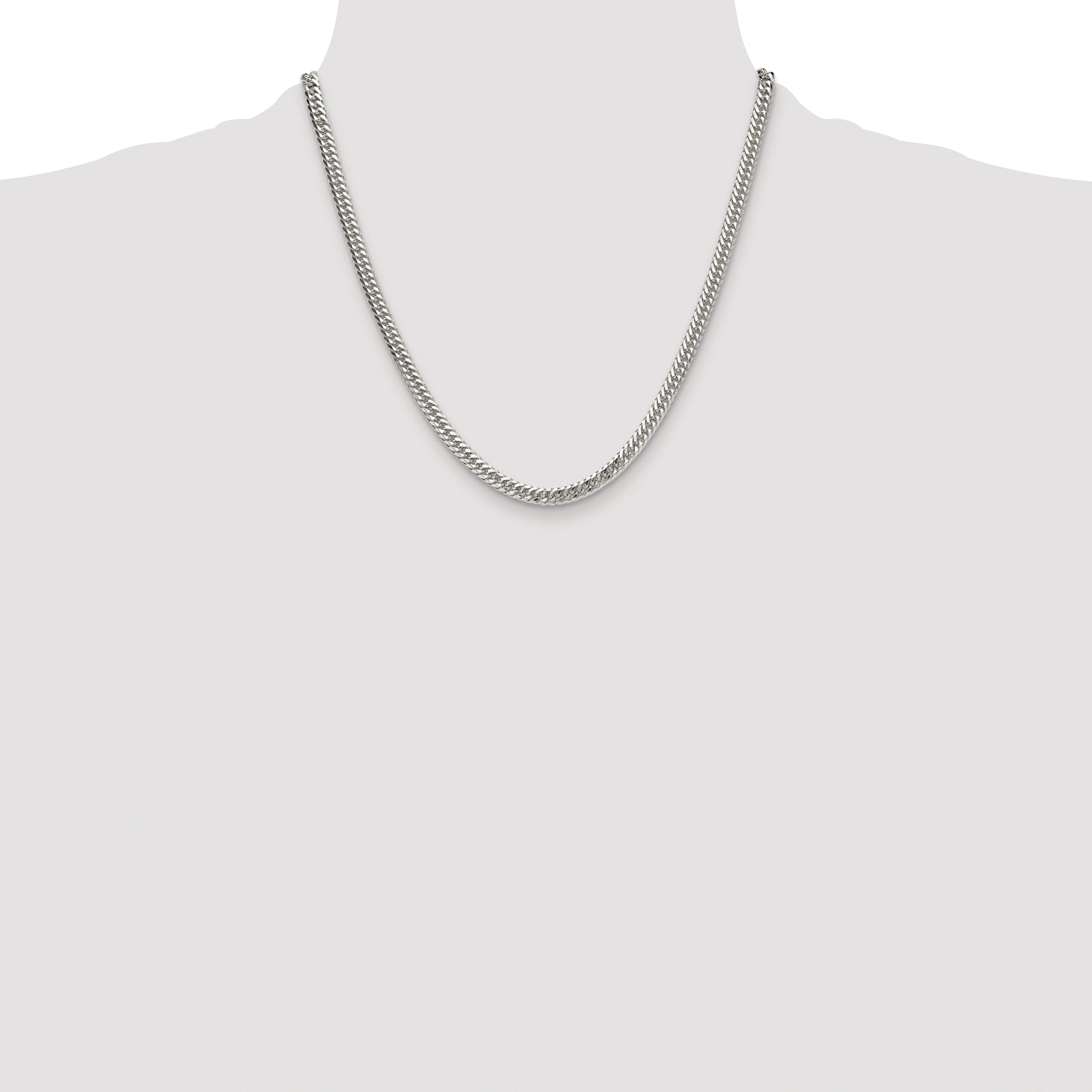 Sterling Silver Rhodium-plated 4.8mm Double Diamond-cut Curb Chain