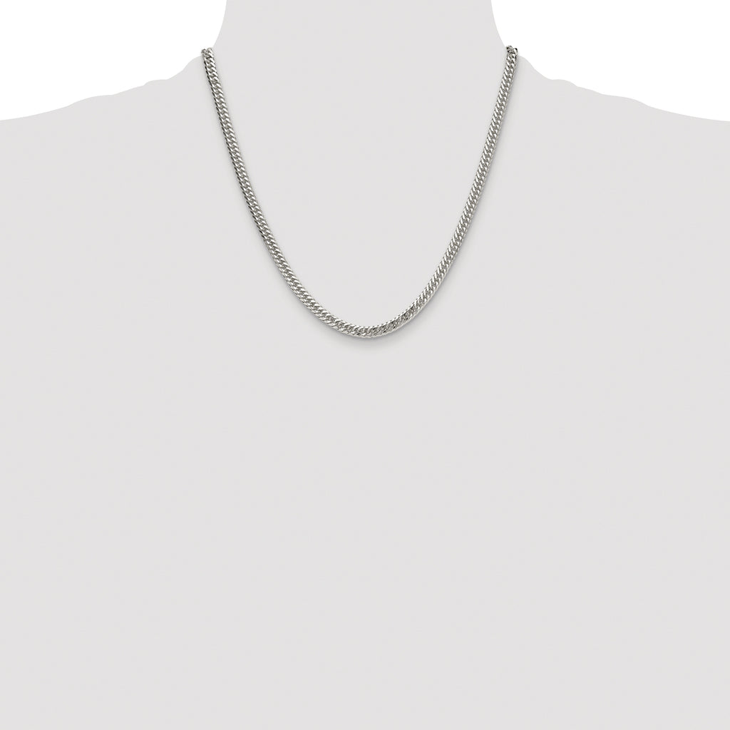Sterling Silver Rhodium-plated 4.8mm Double Diamond-cut Curb Chain
