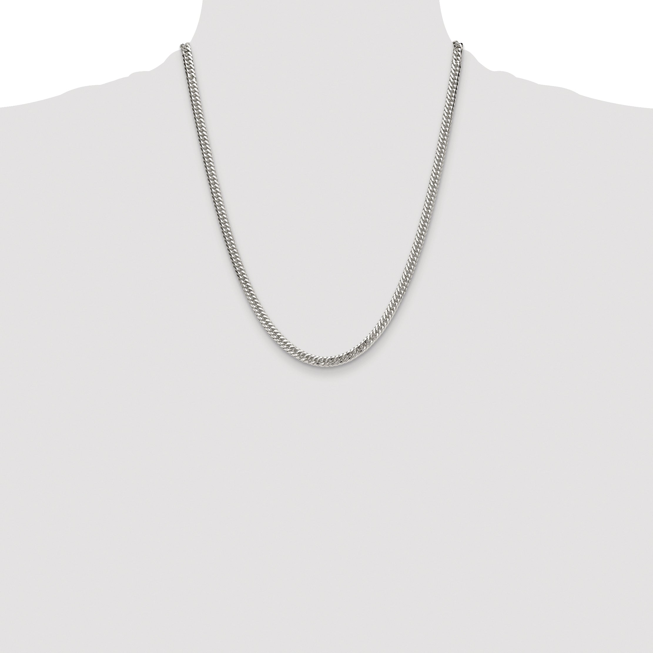 Sterling Silver Rhodium-plated 4.8mm Double Diamond-cut Curb Chain