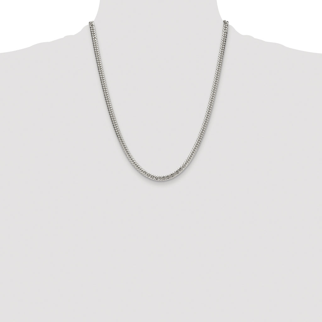 Sterling Silver Rhodium-plated 4.8mm Double Diamond-cut Curb Chain