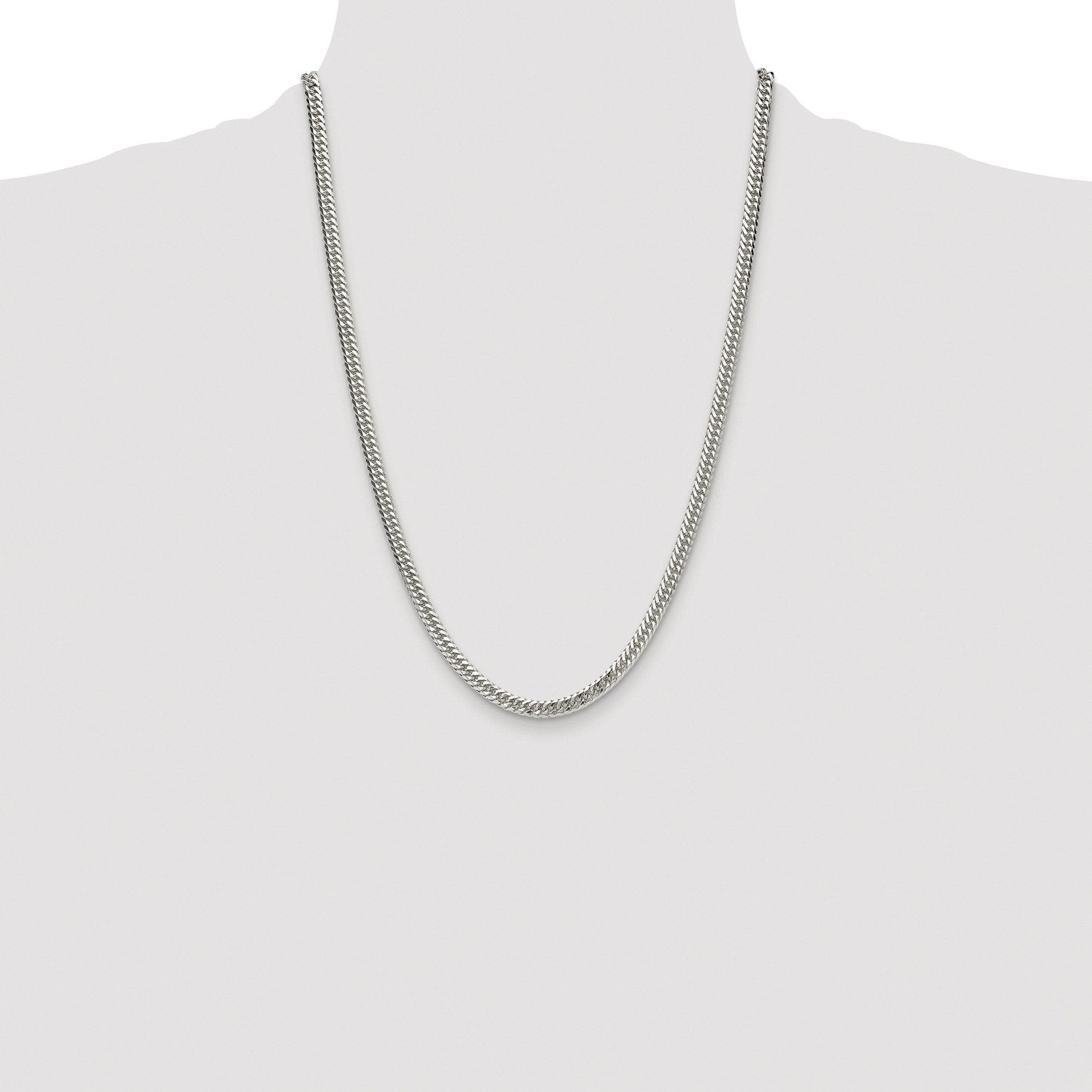 Sterling Silver Rhodium-plated 4.8mm Double Diamond-cut Curb Chain
