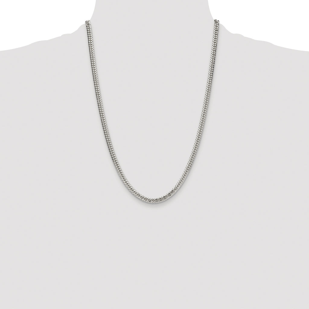 Sterling Silver Rhodium-plated 4.8mm Double Diamond-cut Curb Chain