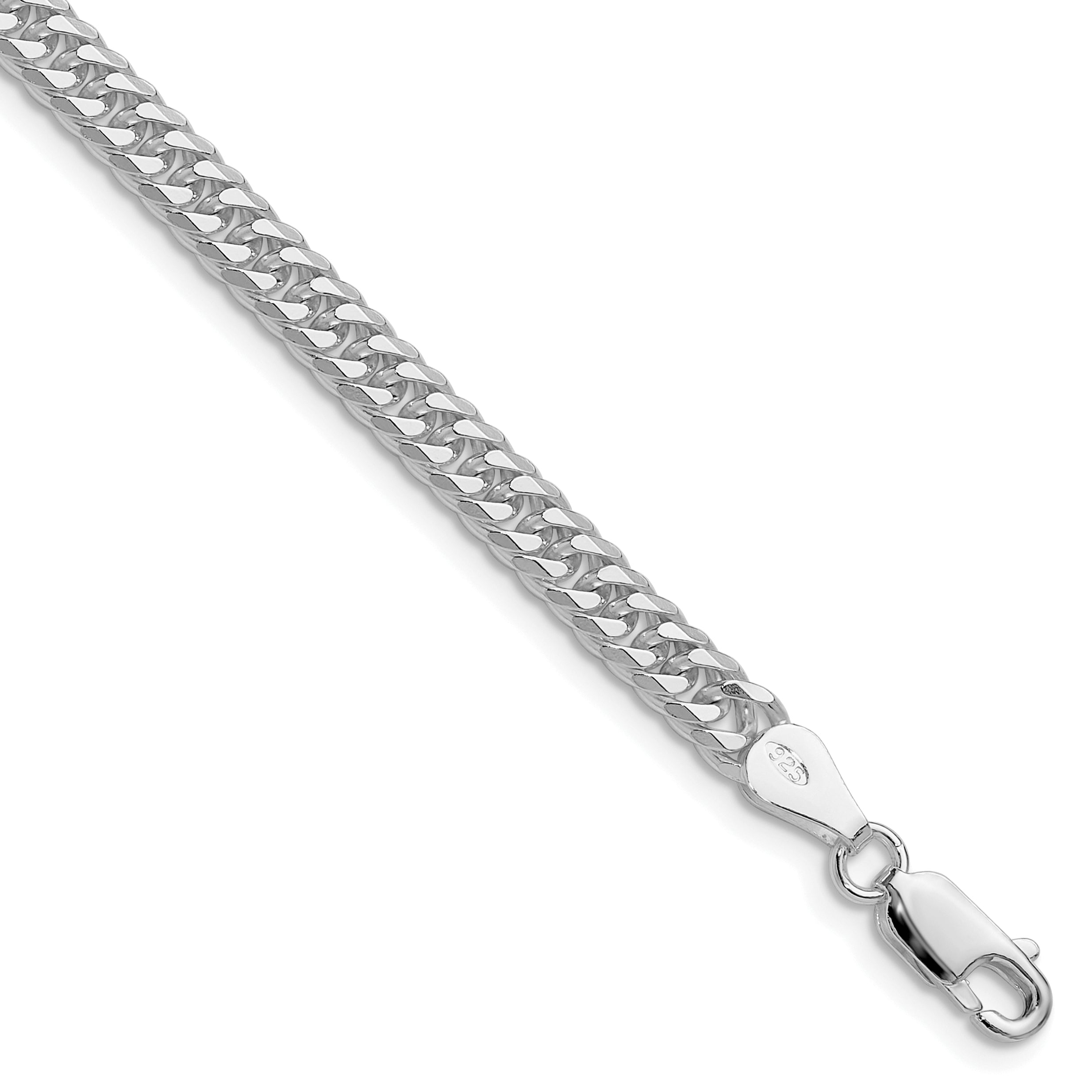 Sterling Silver Rhodium-plated 4.8mm Double Diamond-cut Curb Chain