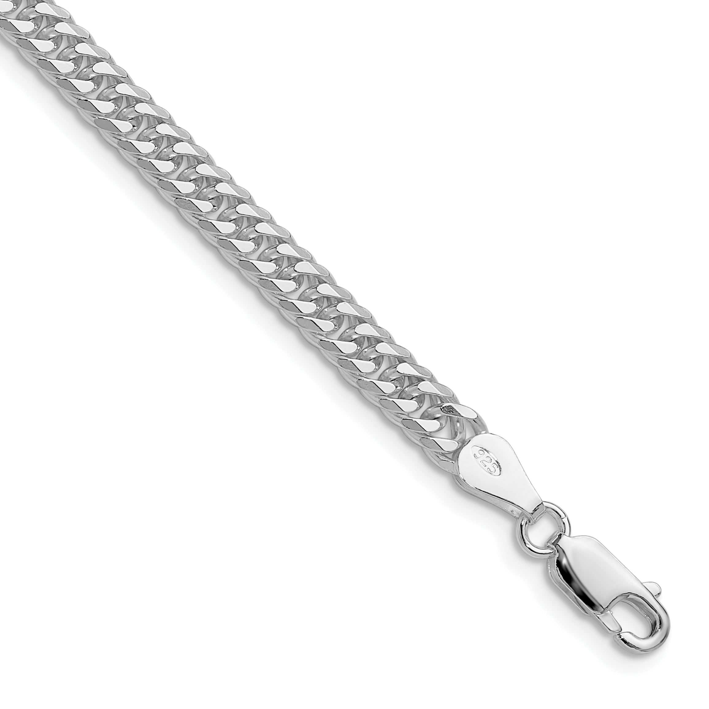Sterling Silver Rhodium-plated 4.8mm Double Diamond-cut Curb Chain