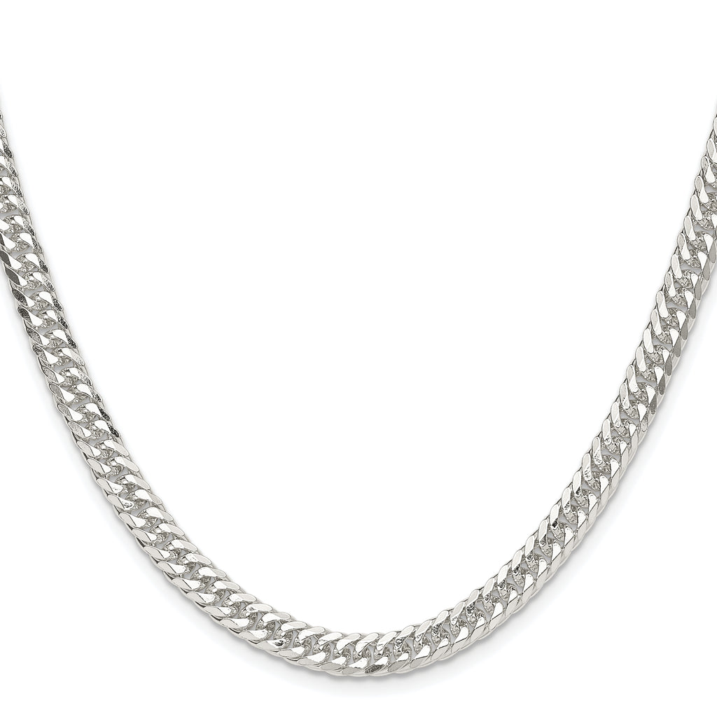 Sterling Silver Rhodium-plated 5.7mm Double Diamond-cut Curb Chain
