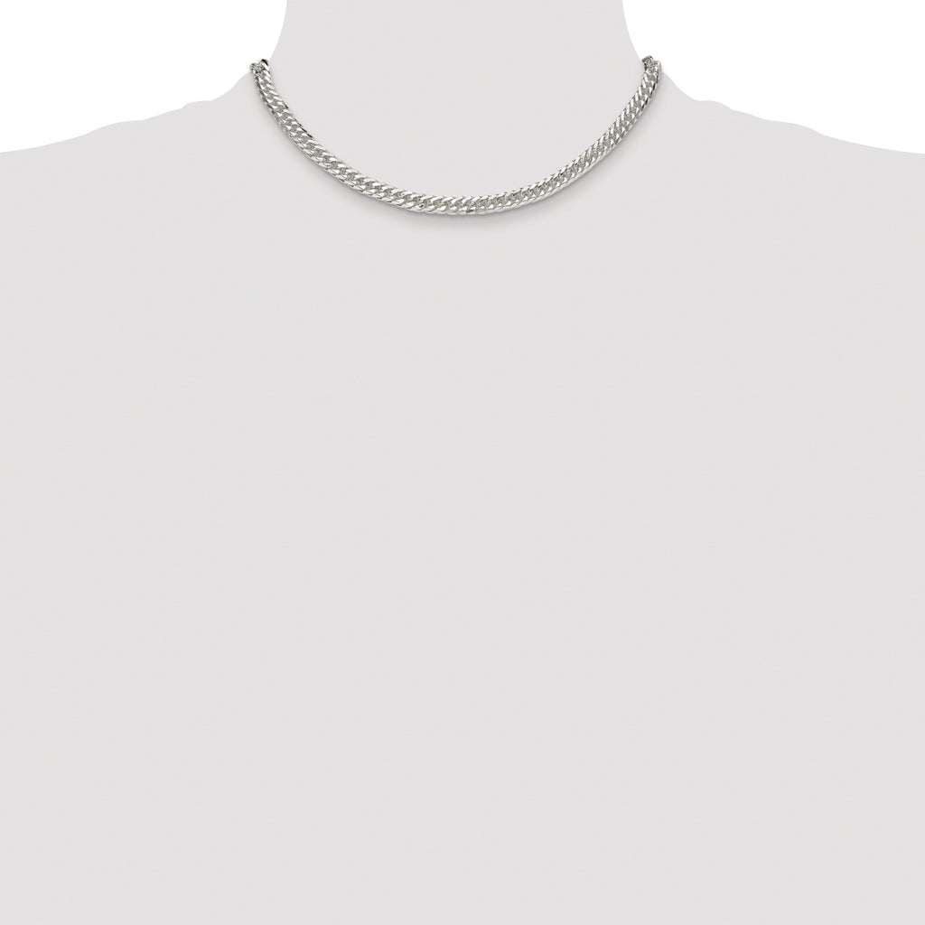 Sterling Silver Rhodium-plated 5.7mm Double Diamond-cut Curb Chain