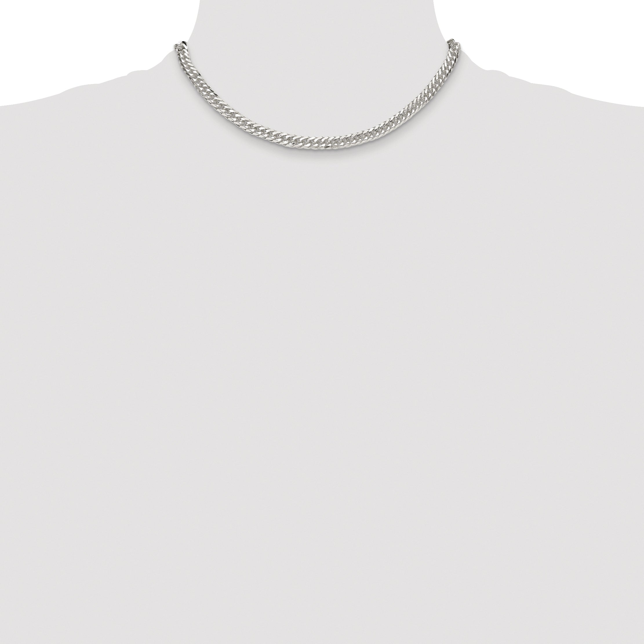 Sterling Silver Rhodium-plated 5.7mm Double Diamond-cut Curb Chain